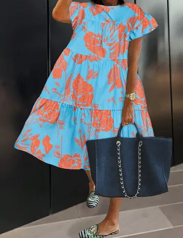 Rochie medie SHEIN CURVE, albastru/portocaliu