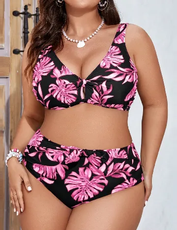 Costum de baie SHEIN CURVE, negru/roz