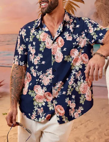 Camasa SHEIN Plus Size Men, bleumarin/floral