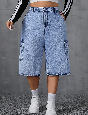 Pantaloni scurti SHEIN CURVE, albastru