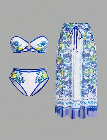 Costum de baie SHEIN, alb/albastru