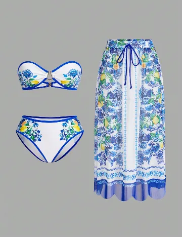 Costum de baie SHEIN, alb/albastru