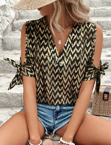 Bluza SHEIN, negru/auriu