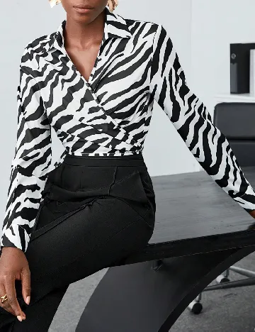 Camasa SHEIN, alb/negru