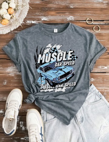 Tricou Shein Kids, gri petrol