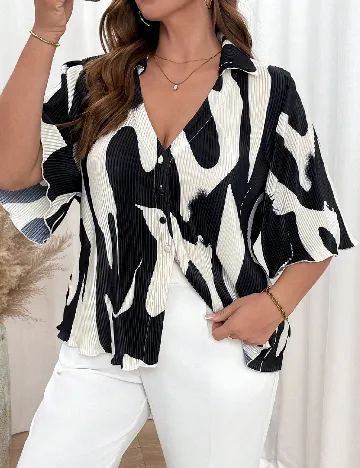 Camasa SHEIN CURVE, alb/negru