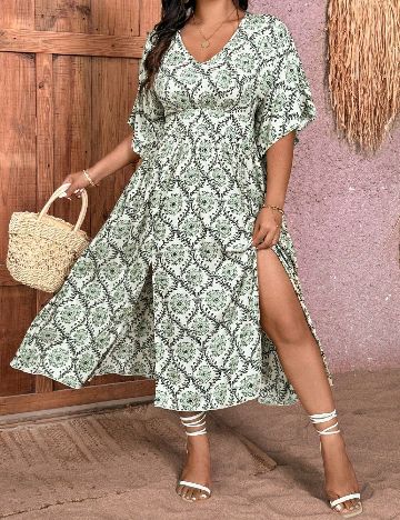 Rochie lunga SHEIN CURVE, verde/ecru