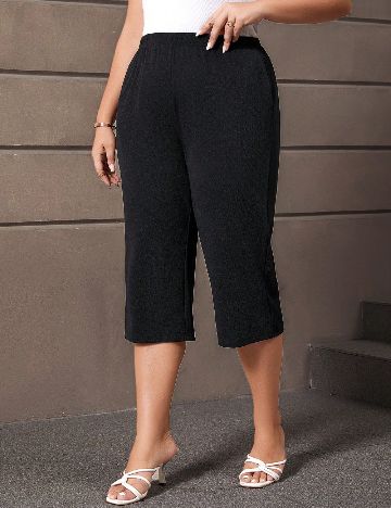 Pantaloni trei sferturi SHEIN CURVE, negru
