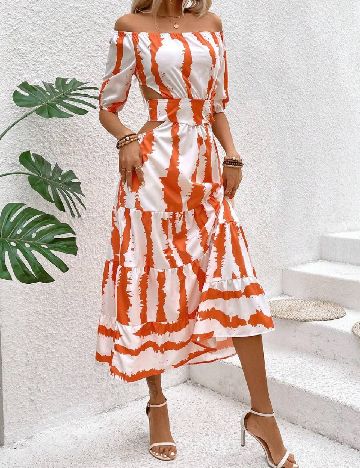 Rochie medie SHEIN, alb/portocaliu