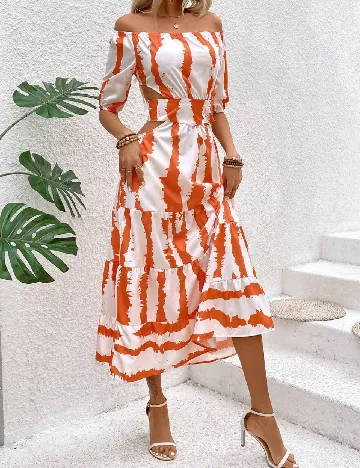 Rochie medie SHEIN, alb/portocaliu