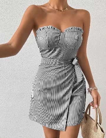 Rochie scurta SHEIN, gri/alb