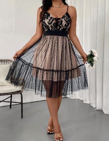 Rochie medie SHEIN CURVE, negru/crem