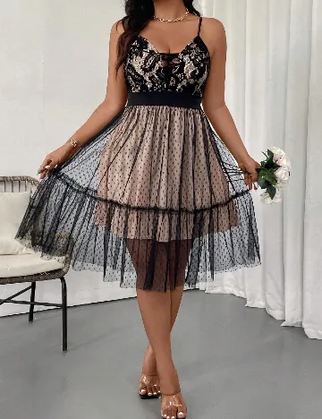 Rochie medie SHEIN CURVE, negru/crem