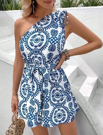 Salopeta SHEIN, alb/albastru