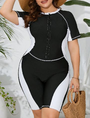 Costum de baie SHEIN CURVE, negru/alb