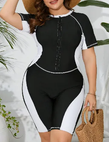 Costum de baie SHEIN CURVE, negru/alb