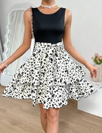 Rochie scurta SHEIN, ecru/negru