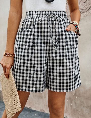 Pantaloni scurti Emery Rose, alb/negru