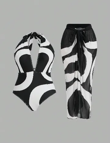 Costum de baie SHEIN CURVE, alb/negru