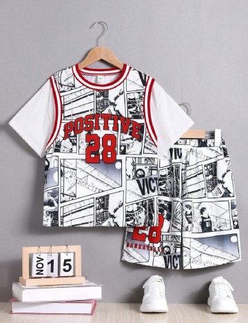 Compleu Shein Kids, alb/negru