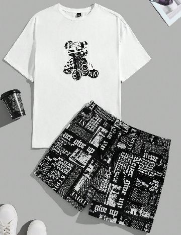 Compleu SHEIN Plus Size Men, alb/negru