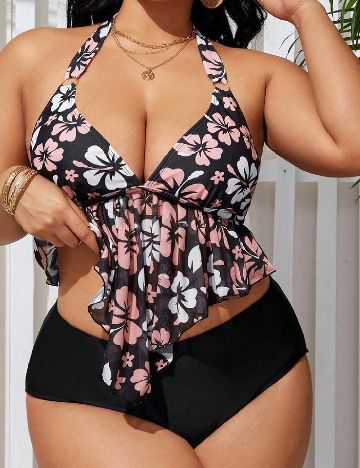Costum de baie SHEIN CURVE, floral print
