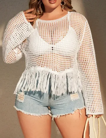 Bluza de plaja SHEIN CURVE, alb