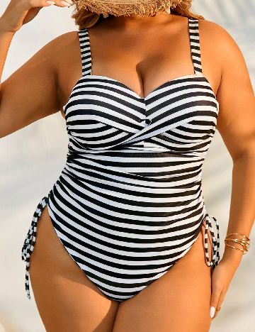 Costum de baie SHEIN CURVE, alb/negru