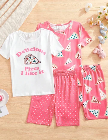 Set pijamale 2 perechi Shein Kids, roz