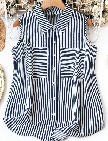 Camasa SHEIN CURVE, alb/bleumarin