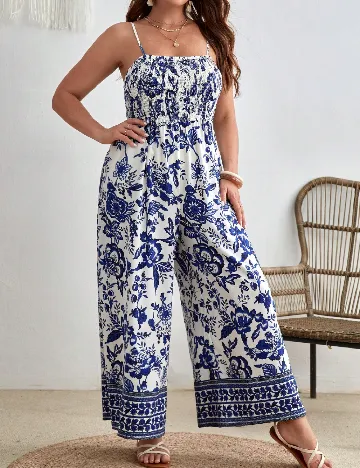 Salopeta SHEIN CURVE, alb/albastru