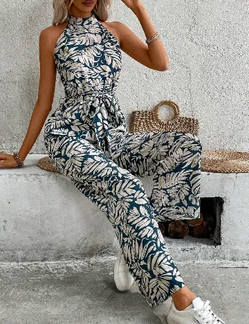 Salopeta SHEIN, crem/albastru