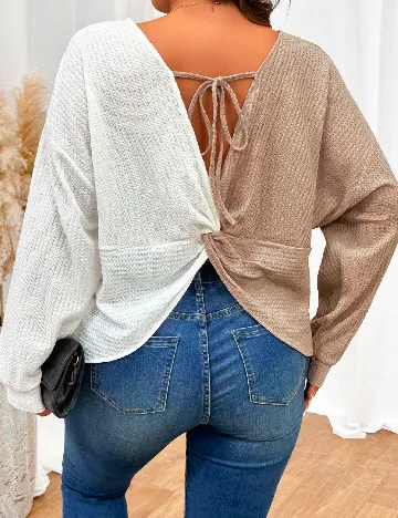 Bluza SHEIN CURVE, maro/alb