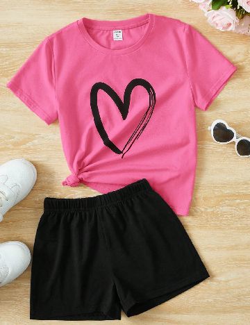 Compleu Shein Kids, negru/roz