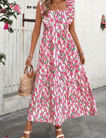 Rochie lunga SHEIN, alb/roz