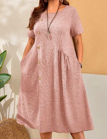 Rochie medie Emery Rose Curve, roz pudra