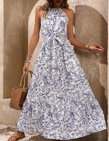 Rochie lunga SHEIN, alb/albastru