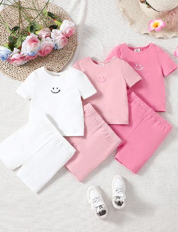 Set compleuri 3 bucati Shein Kids, alb/roz