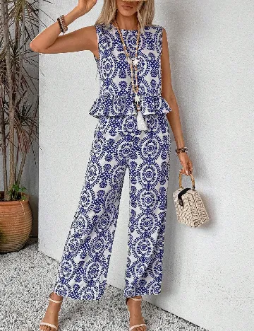 Compleu SHEIN CURVE, alb/albastru