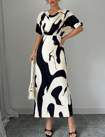 Rochie lunga SHEIN, crem/negru