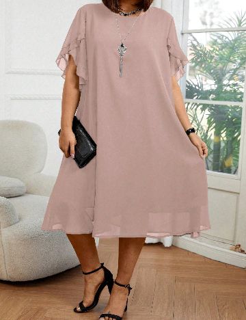 Rochie medie SHEIN CURVE, roz pudra inchis