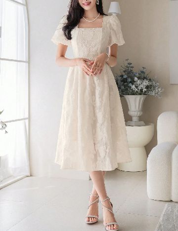 Rochie medie Dazy, ecru