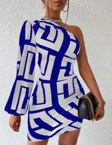 Rochie scurta SHEIN, alb/albastru