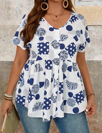 Bluza Emery Rose Curve, alb/albastru