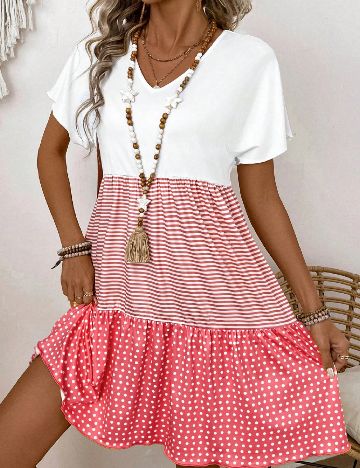 Rochie scurta SHEIN, alb/roz