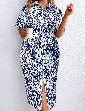 Rochie medie SHEIN CURVE, albastru/alb