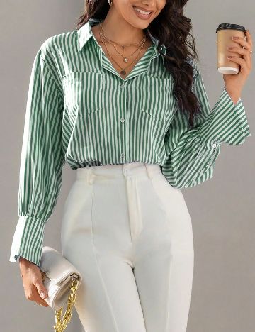 Camasa SHEIN, verde/alb