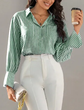 Camasa SHEIN, verde/alb
