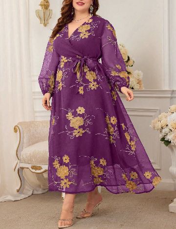 Rochie lunga SHEIN CURVE, mov/auriu