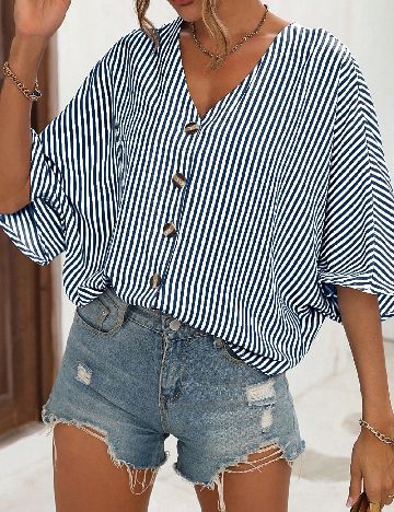 Bluza SHEIN, alb/albastru